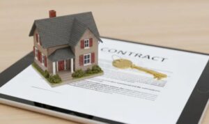 New Home Contract on Tablet with House Model Stock Illustration ...
